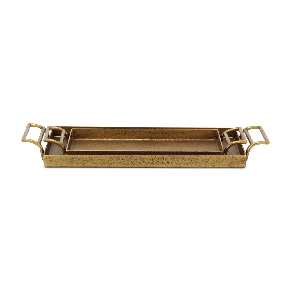 Set of Two Gold Cast Iron Handmade Vanity Trays With Handles