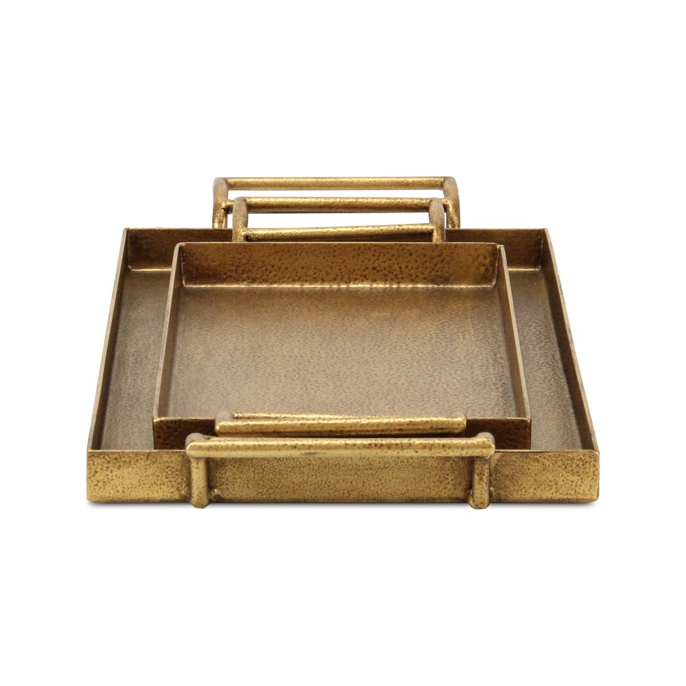 Set of Two Gold Cast Iron Handmade Vanity Trays With Handles