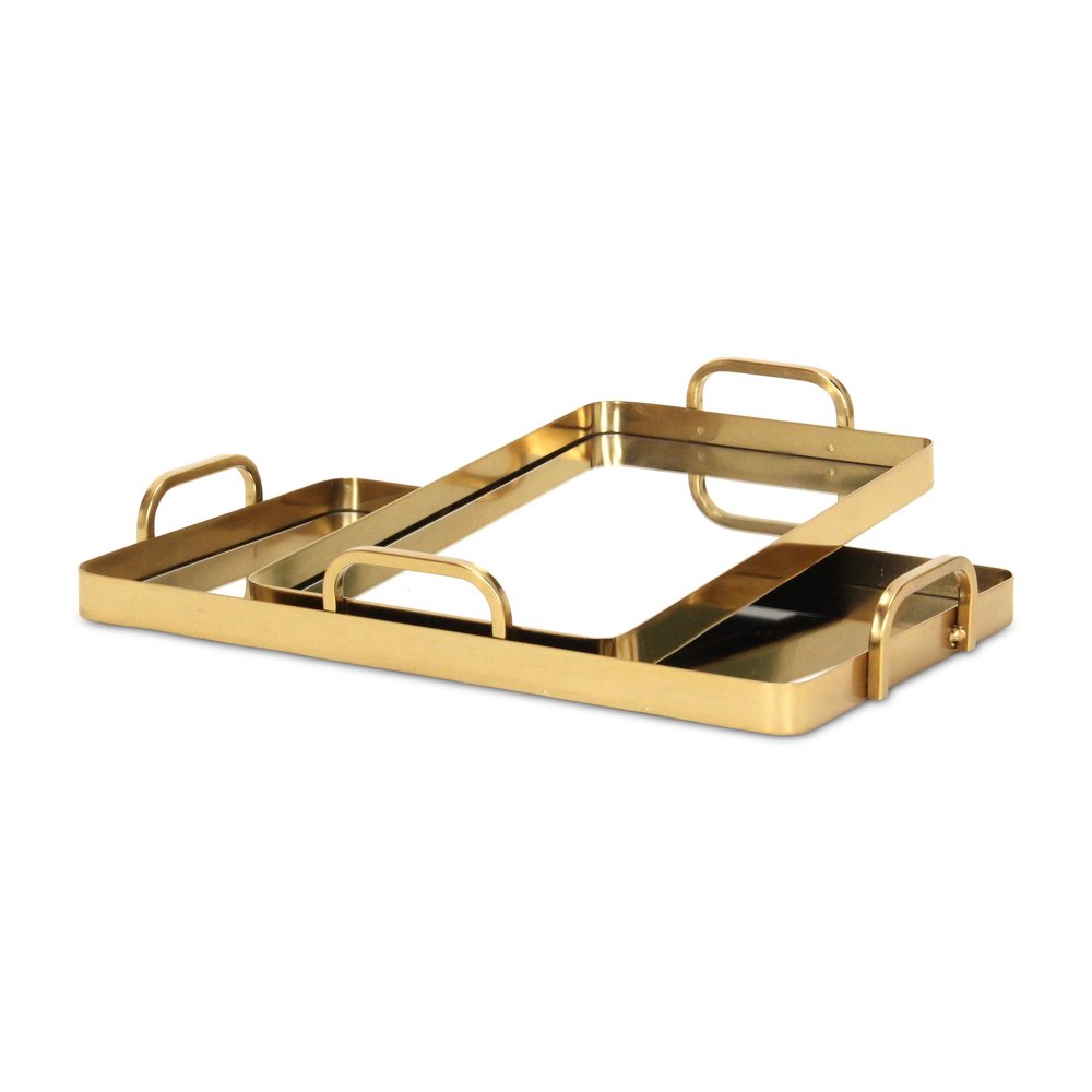 Set of Two Gold And Mirrored Glass Handmade Serving Trays