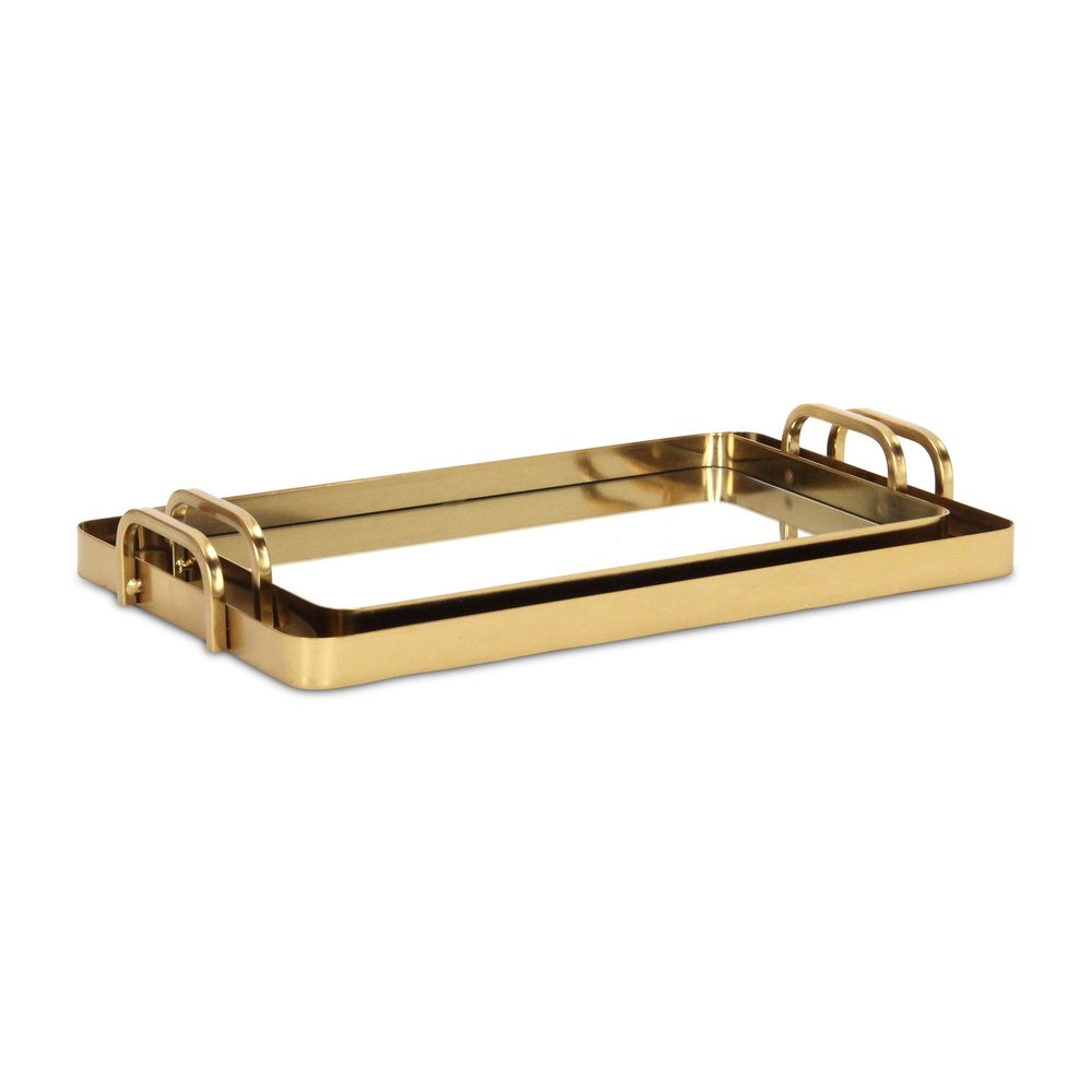 Set of Two Gold And Mirrored Glass Handmade Serving Trays