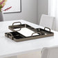 Set of Two Pewter Aluminum And Mirrored Glass Handmade Serving Trays
