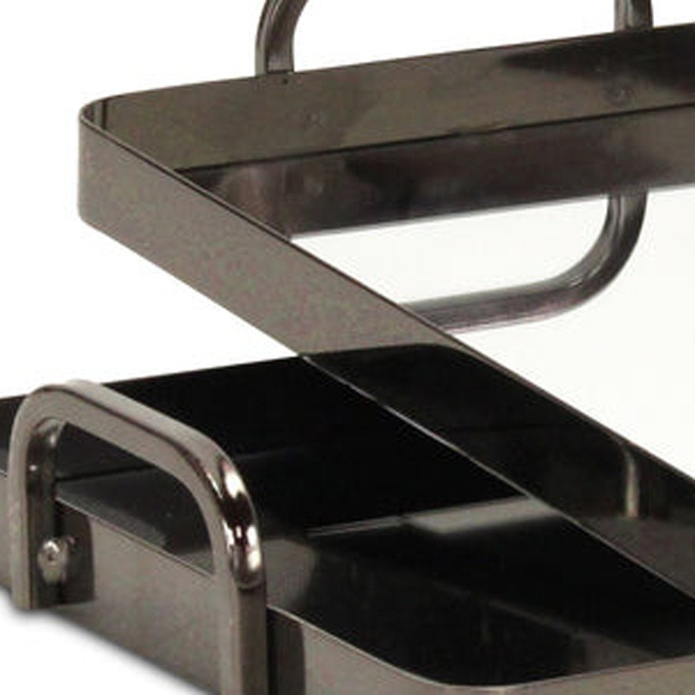 Set of Two Pewter Aluminum And Mirrored Glass Handmade Serving Trays