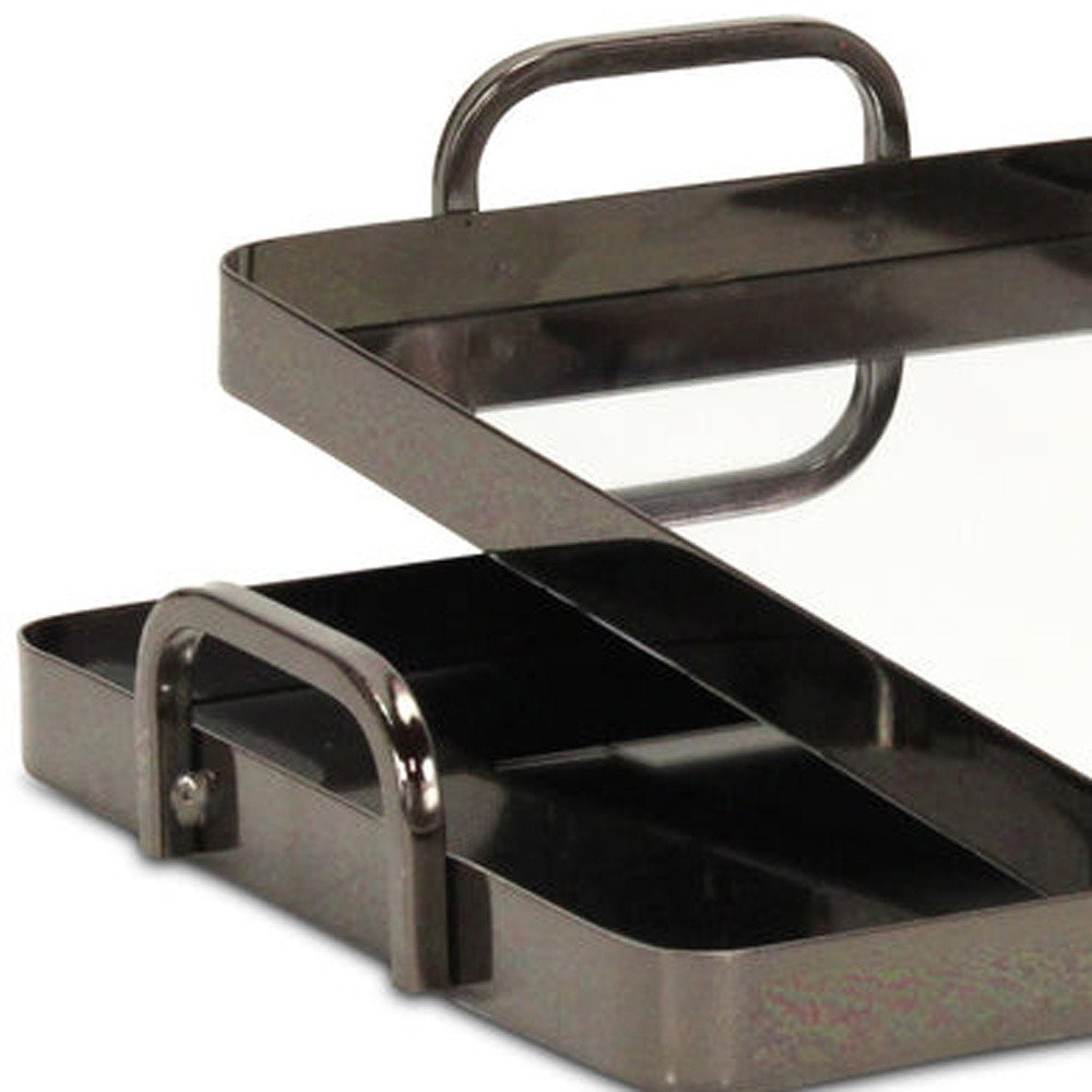 Set of Two Pewter Aluminum And Mirrored Glass Handmade Serving Trays