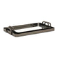 Set of Two Pewter Aluminum And Mirrored Glass Handmade Serving Trays