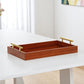 16" Brown And Gold Solid Wood Handmade Serving Tray With Handles