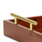 16" Brown And Gold Solid Wood Handmade Serving Tray With Handles