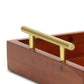 16" Brown And Gold Solid Wood Handmade Serving Tray With Handles