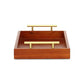 16" Brown And Gold Solid Wood Handmade Serving Tray With Handles
