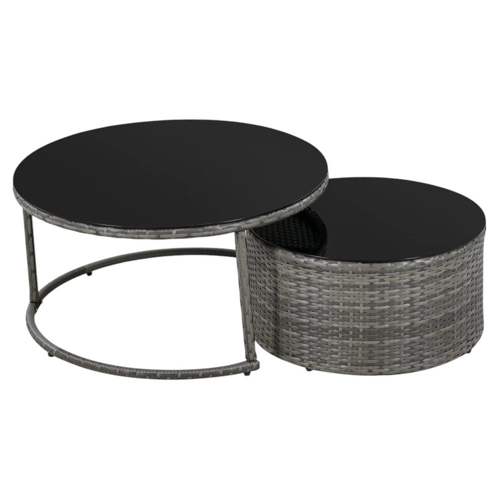 Two Piece Outdoor Gray Wicker Sectional Seating Group with Gray Cushions