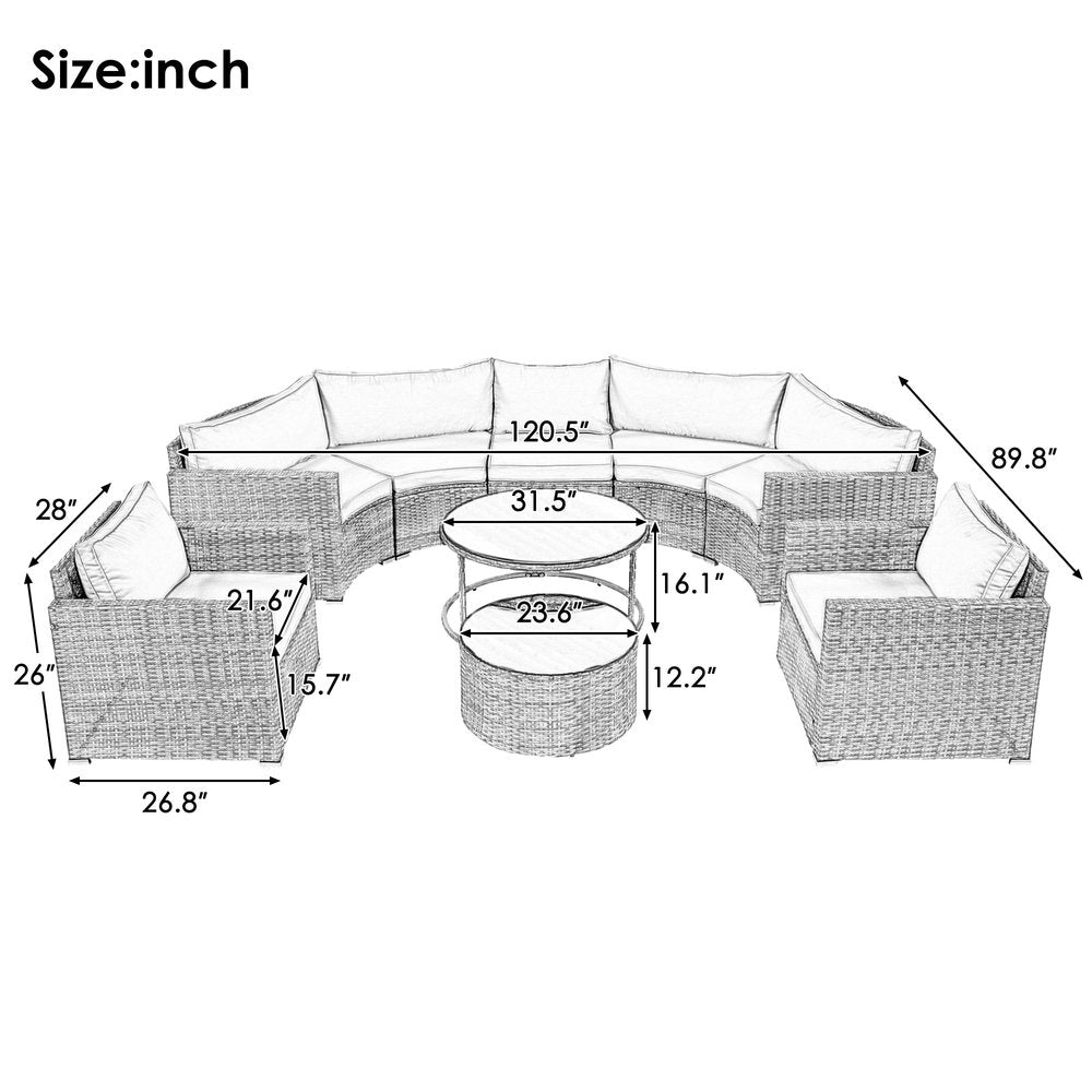 Two Piece Outdoor Gray Wicker Sectional Seating Group with Gray Cushions