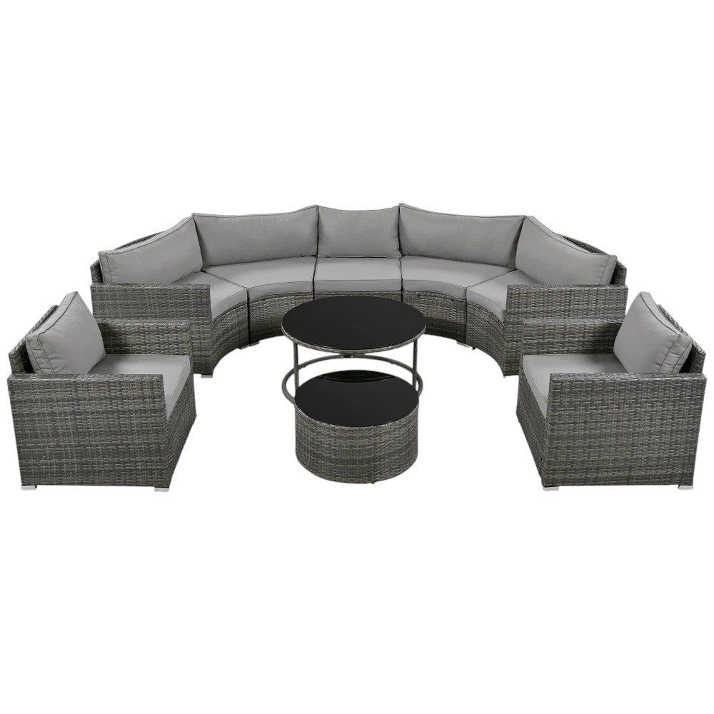 Two Piece Outdoor Gray Wicker Sectional Seating Group with Gray Cushions