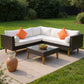 Two Piece Outdoor Beige Wicker Sectional Seating Group with Beige Cushions