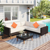 Two Piece Outdoor Beige Wicker Sectional Seating Group with Beige Cushions