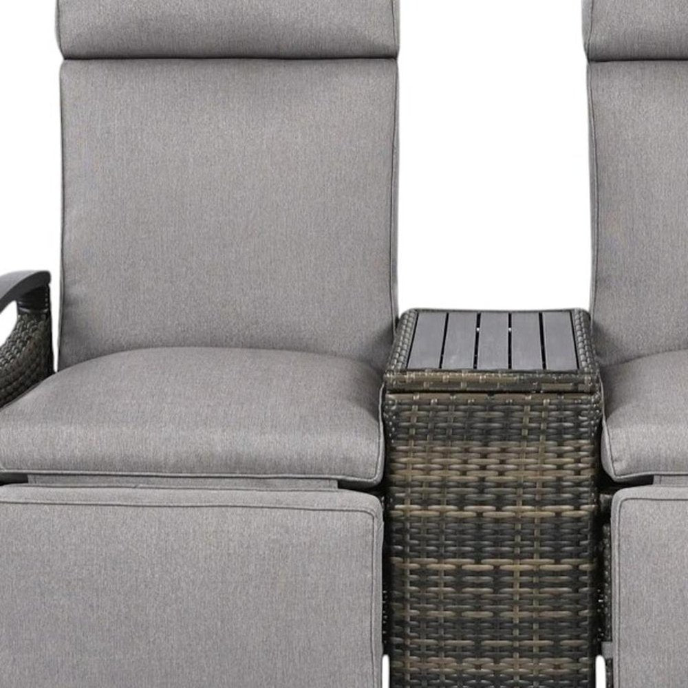 Set of Two Light Gray Metal Three Position Adjustable Outdoor Chaise Lounges with Light Gray Cushion