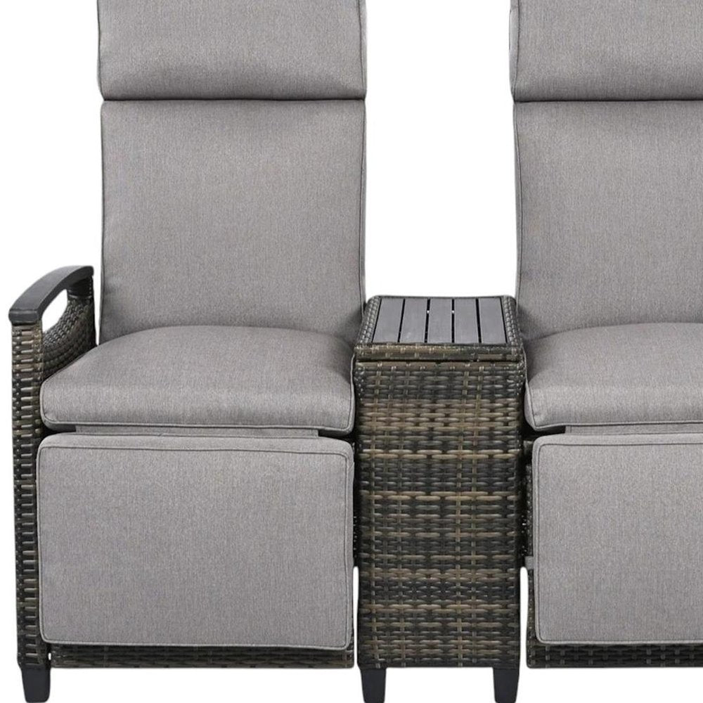 Set of Two Light Gray Metal Three Position Adjustable Outdoor Chaise Lounges with Light Gray Cushion