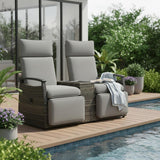 Set of Two Light Gray Metal Three Position Adjustable Outdoor Chaise Lounges with Light Gray Cushion