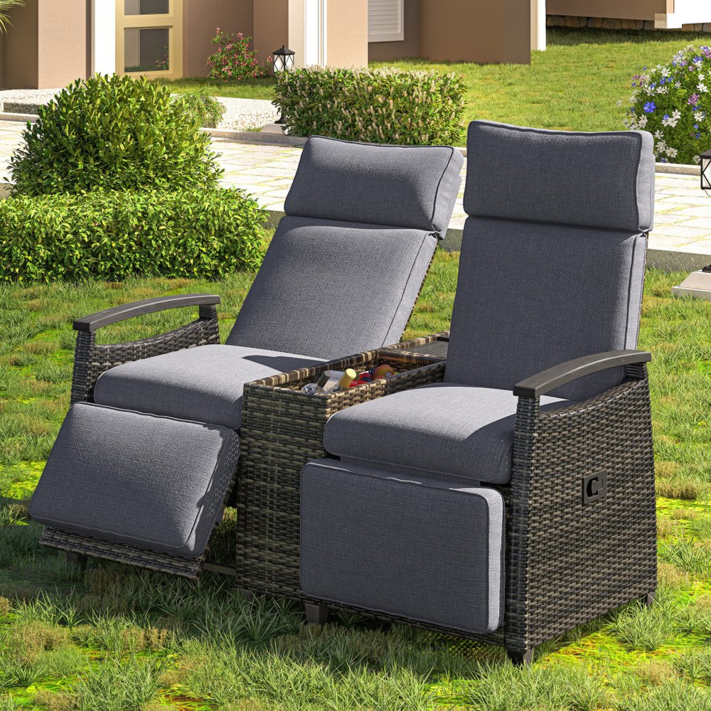 24" Gray Metal Outdoor Accent Chair with Storage with Gray Cushion
