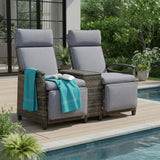24" Gray Metal Outdoor Accent Chair with Storage with Gray Cushion