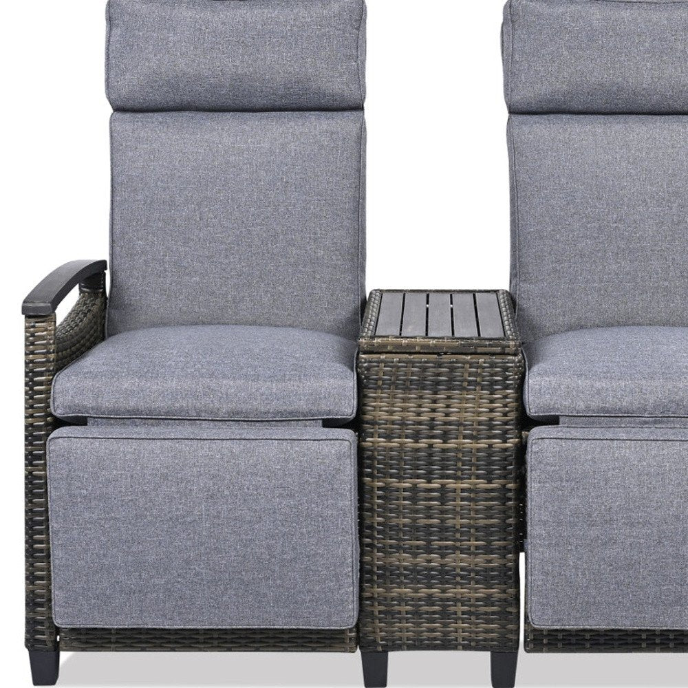 24" Gray Metal Outdoor Accent Chair with Storage with Gray Cushion