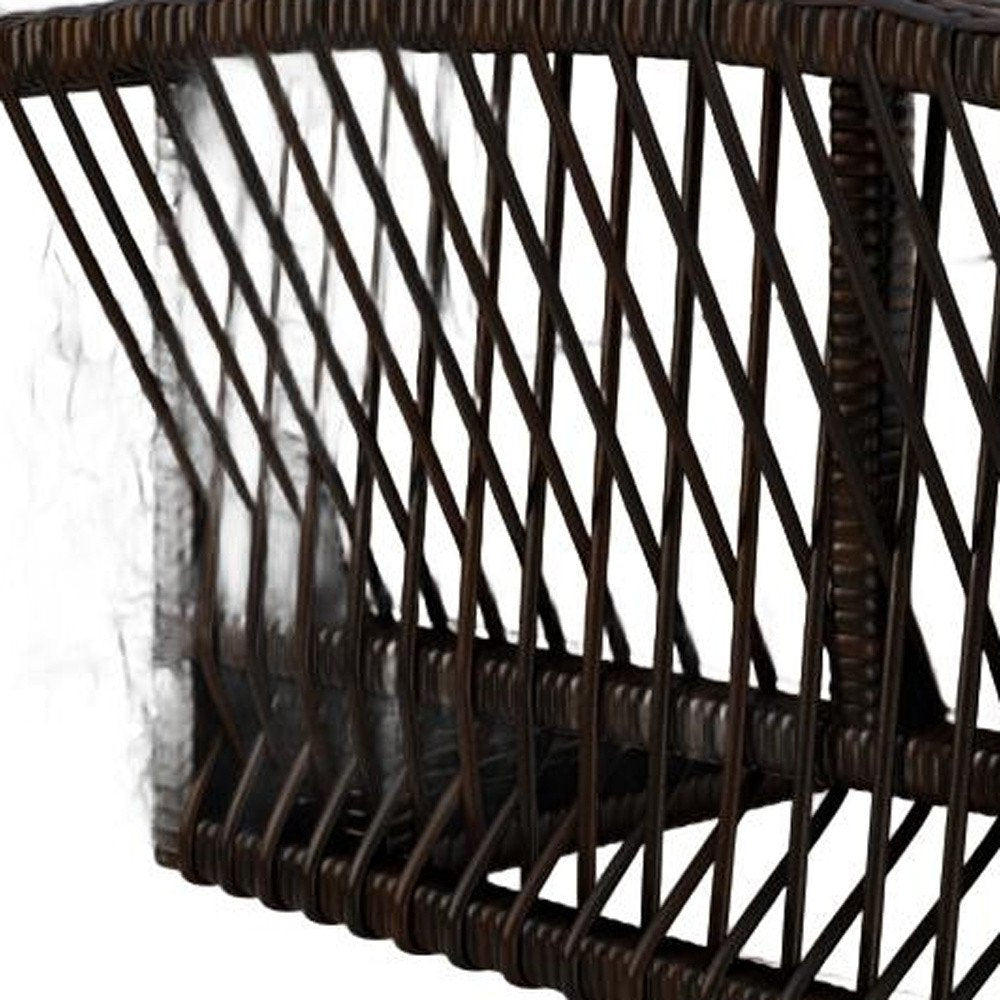 69" Brown Woven Rattan Outdoor Swing Chair with Beige Cushions