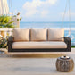 69" Brown Woven Rattan Outdoor Swing Chair with Beige Cushions