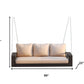 69" Brown Woven Rattan Outdoor Swing Chair with Beige Cushions