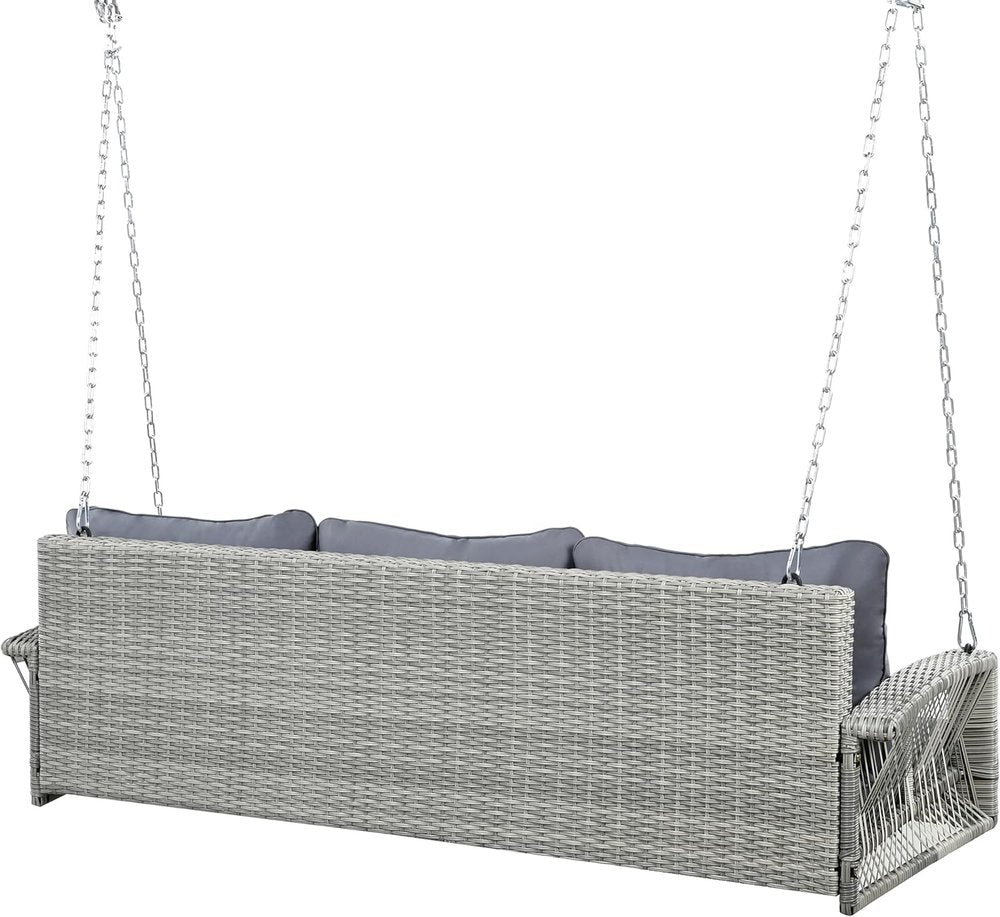 69" Gray Woven Rattan Outdoor Swing Chair with Gray Cushion