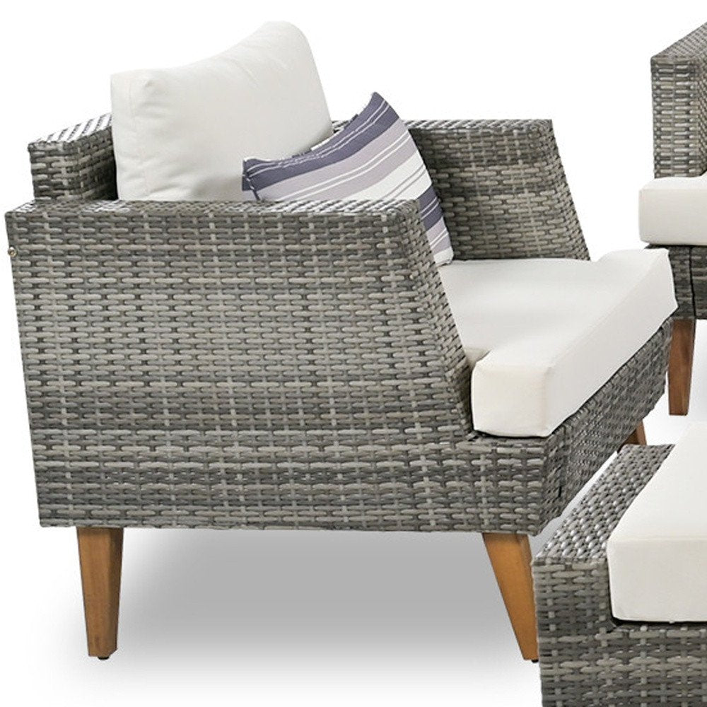 Four Piece Outdoor Gray Wicker Sofa Seating Group with Gray Cushions