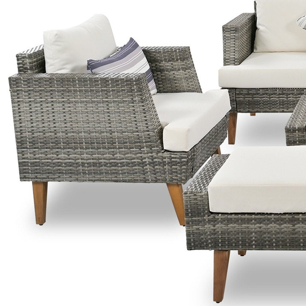 Four Piece Outdoor Gray Wicker Sofa Seating Group with Gray Cushions