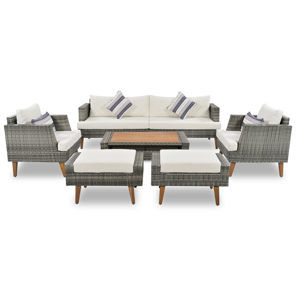 Four Piece Outdoor Gray Wicker Sofa Seating Group with Gray Cushions