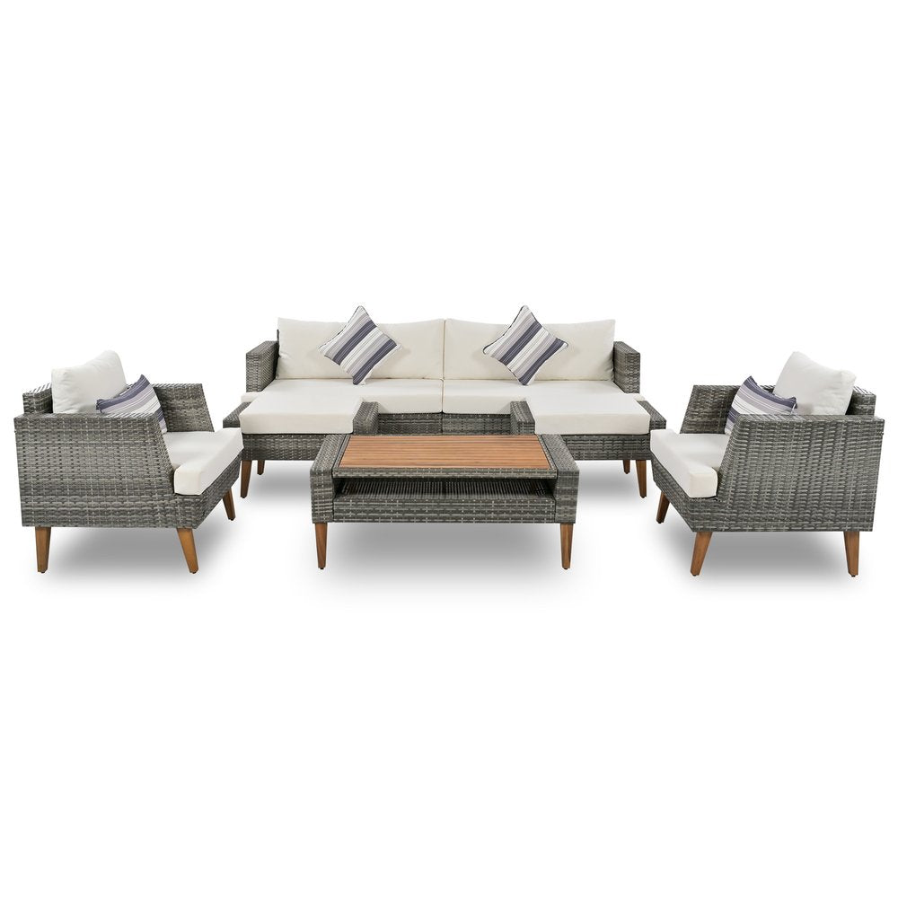 Four Piece Outdoor Gray Wicker Sofa Seating Group with Gray Cushions