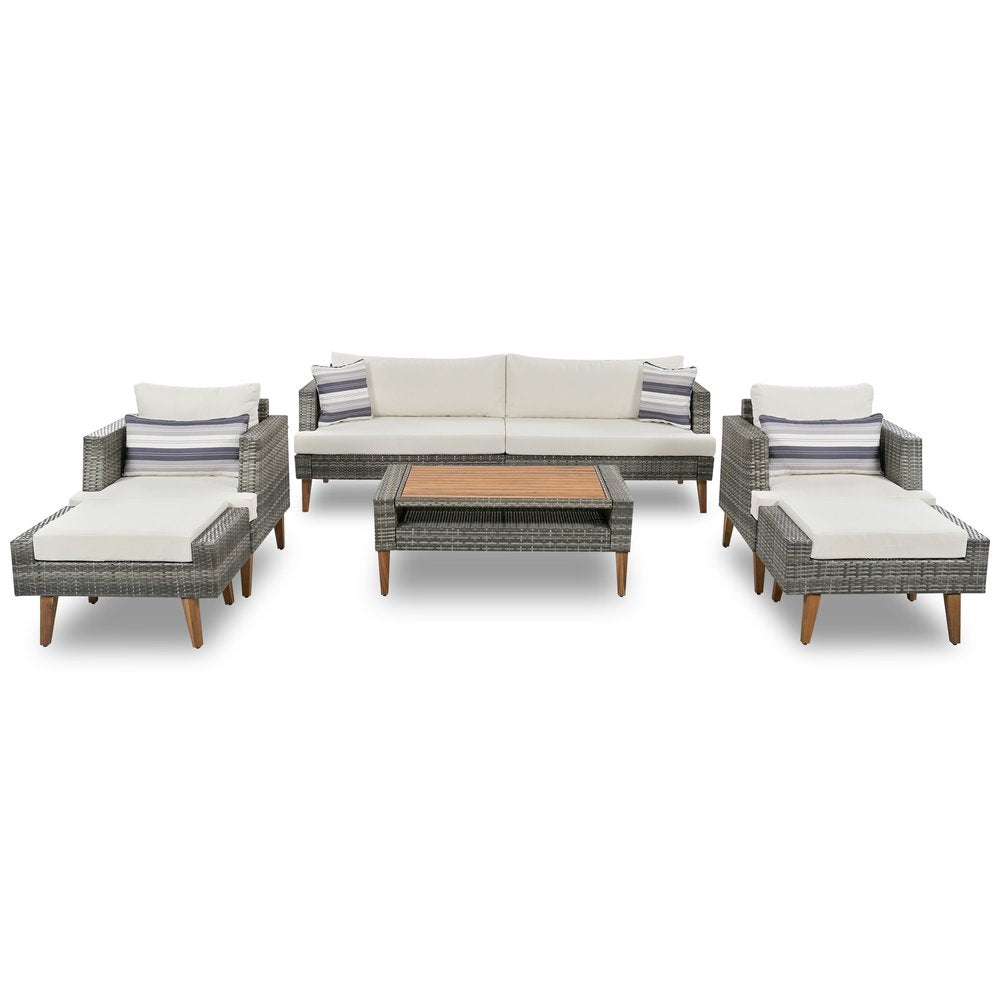 Four Piece Outdoor Gray Wicker Sofa Seating Group with Gray Cushions