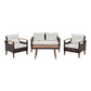 Three Piece Outdoor Beige Rattan Sofa Seating Group with Beige Cushions