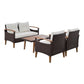 Three Piece Outdoor Beige Rattan Sofa Seating Group with Beige Cushions