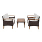 Three Piece Outdoor Beige Rattan Sofa Seating Group with Beige Cushions