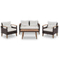 Three Piece Outdoor Beige Rattan Sofa Seating Group with Beige Cushions