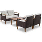 Three Piece Outdoor Beige Rattan Sofa Seating Group with Beige Cushions