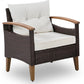 Three Piece Outdoor Beige Rattan Sofa Seating Group with Beige Cushions