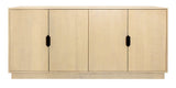 72" Natural Distressed Solid Wood Carved Geometric Sideboard with Four Doors