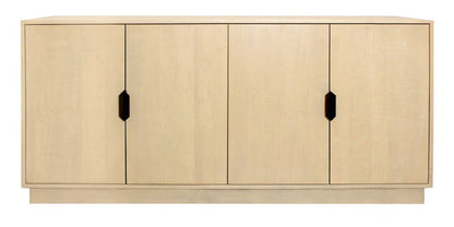 72" Natural Distressed Solid Wood Carved Geometric Sideboard with Four Doors