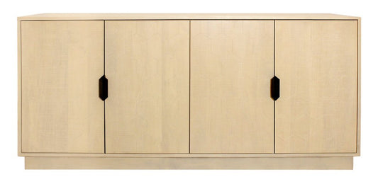 72" Natural Distressed Solid Wood Carved Geometric Sideboard with Four Doors