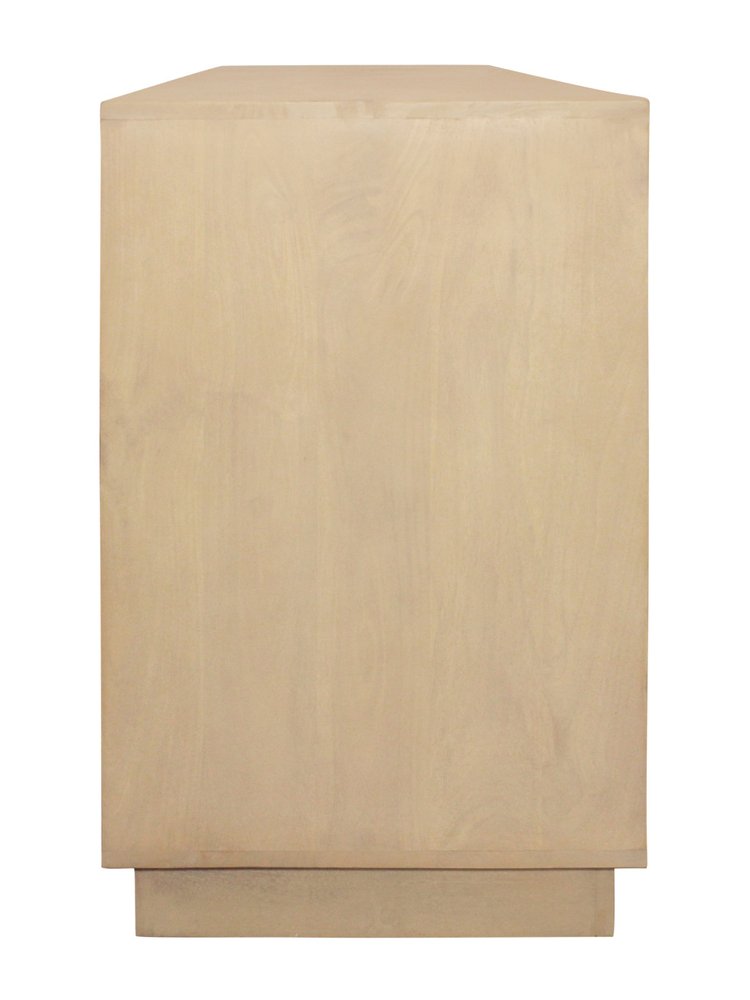 72" Natural Distressed Solid Wood Carved Geometric Sideboard with Four Doors