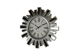 19" Silver And Clear Mirrored Glass And Heavy Duty Plastic Silent Analog Sunburst Wall Clock
