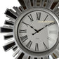 19" Silver And Clear Mirrored Glass And Heavy Duty Plastic Silent Analog Sunburst Wall Clock
