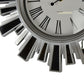 19" Silver And Clear Mirrored Glass And Heavy Duty Plastic Silent Analog Sunburst Wall Clock