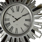 19" Silver And Clear Mirrored Glass And Heavy Duty Plastic Silent Analog Sunburst Wall Clock