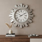 19" Silver And Clear Mirrored Glass And Heavy Duty Plastic Silent Analog Sunburst Wall Clock