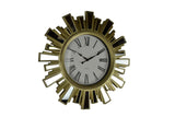 19" Gold And Clear Mirrored Glass And Heavy Duty Plastic Silent Analog Sunburst Wall Clock