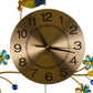 24" Blue Green And Gold Metal Silent Pendulum Floral Wall Clock