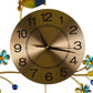 24" Blue Green And Gold Metal Silent Pendulum Floral Wall Clock